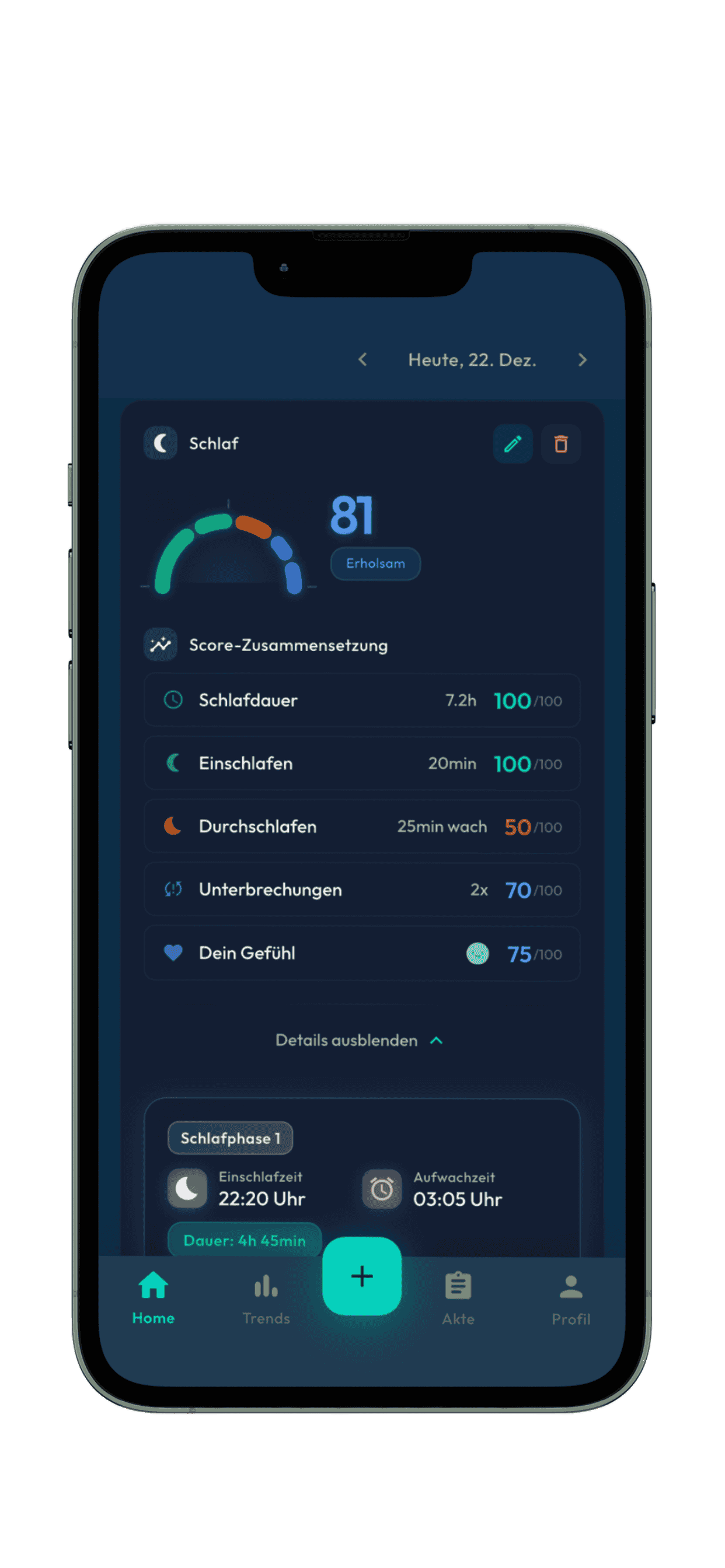 Schlaf-Score mit Score-Zusammensetzung